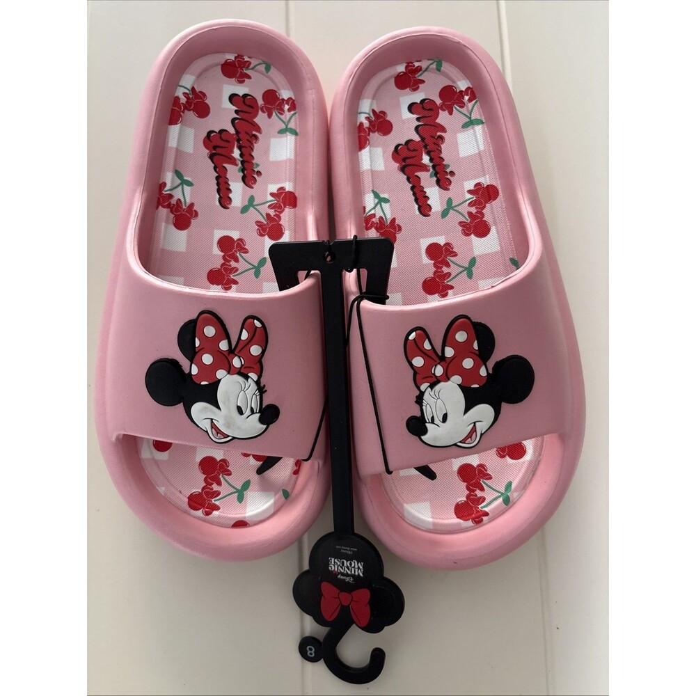 Disney Minnie Mouse Pink Cherries Slide Sandals By Ground Up Women’s Size 8